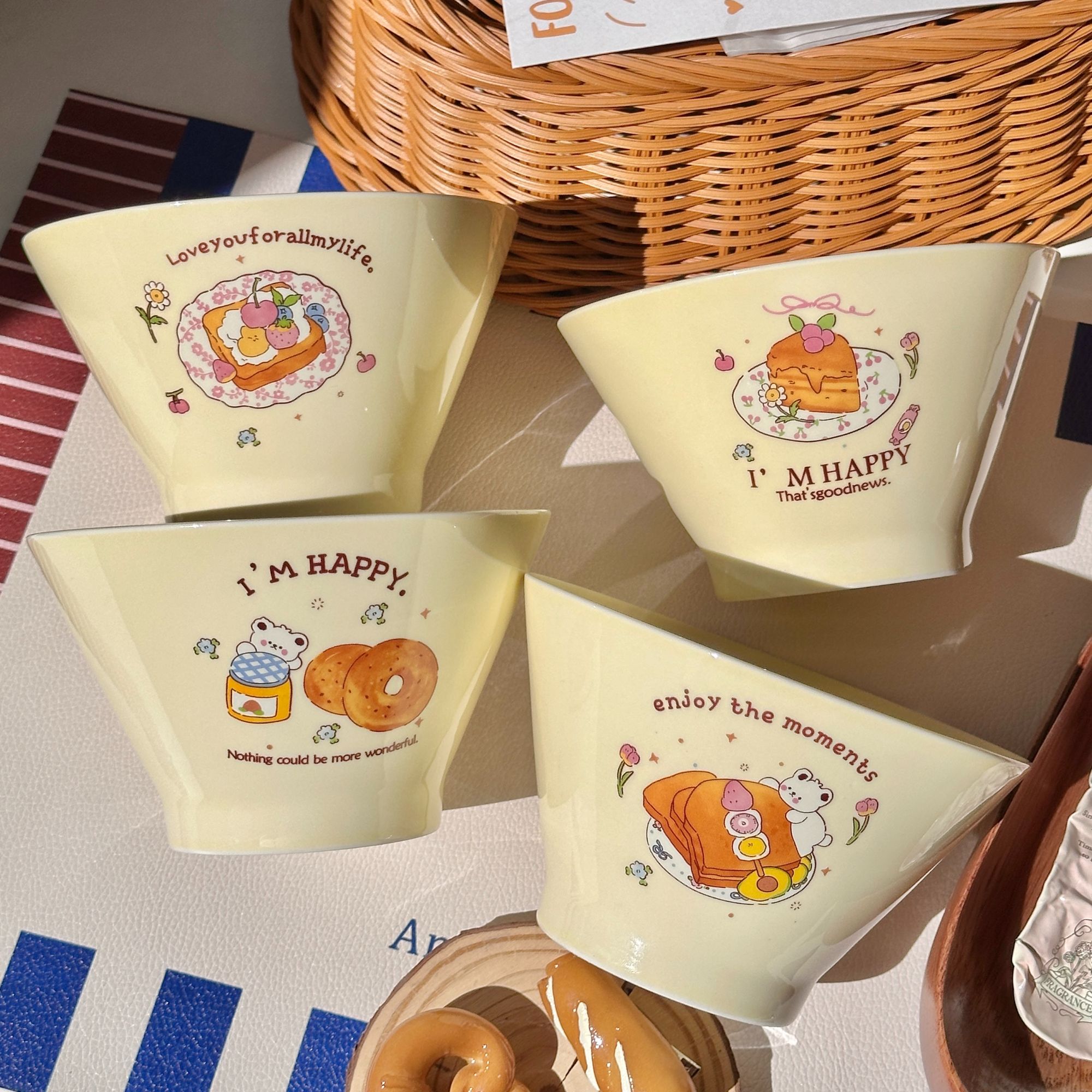 【四碗】奶油熊仔米饭碗5英寸陶瓷釉下彩可爱可微波吃饭碗家用实用