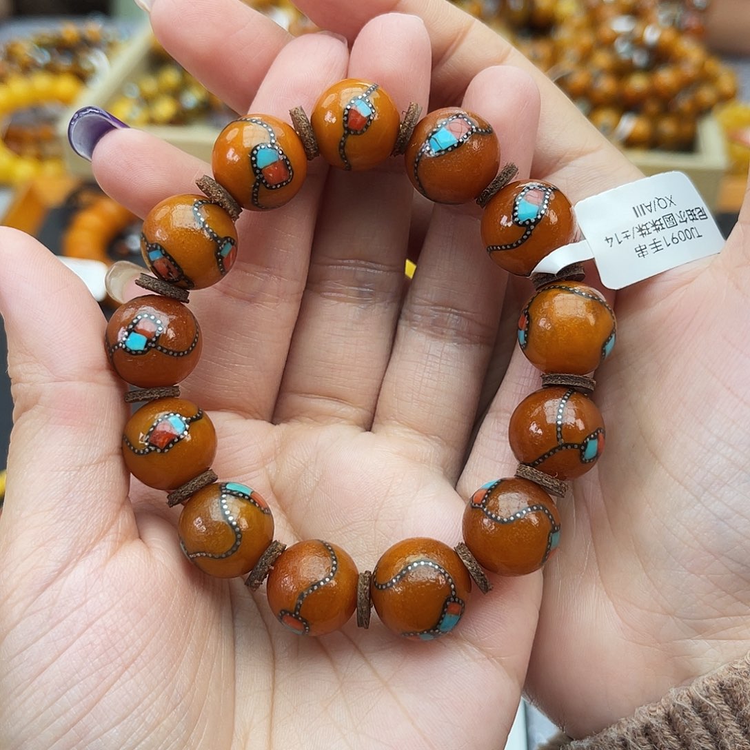 琥珀未镶嵌手链14m尼泊尔