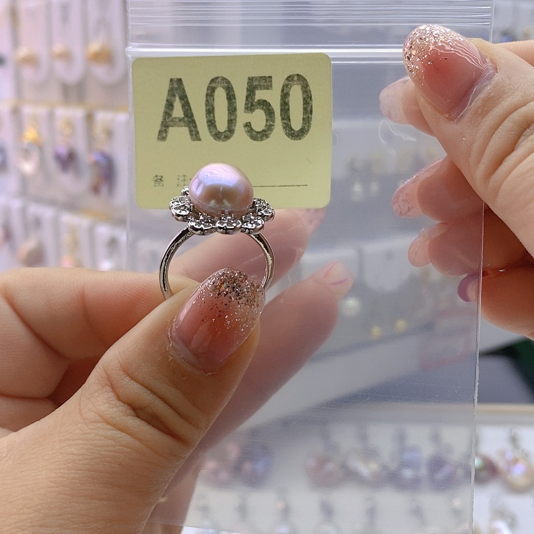 淡水珍珠戒指银S925镶嵌默**$