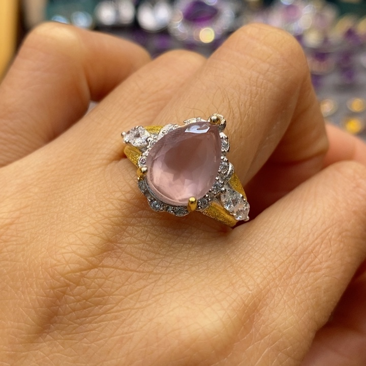 水晶戒指银S925镶嵌天然水晶戒指