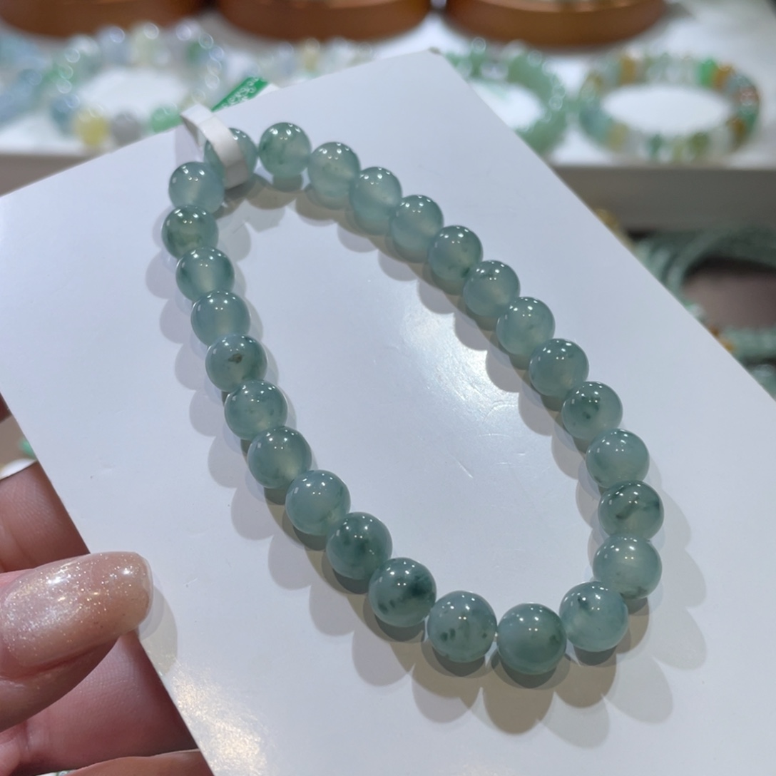 翡翠手链未镶嵌蓝绿飘花