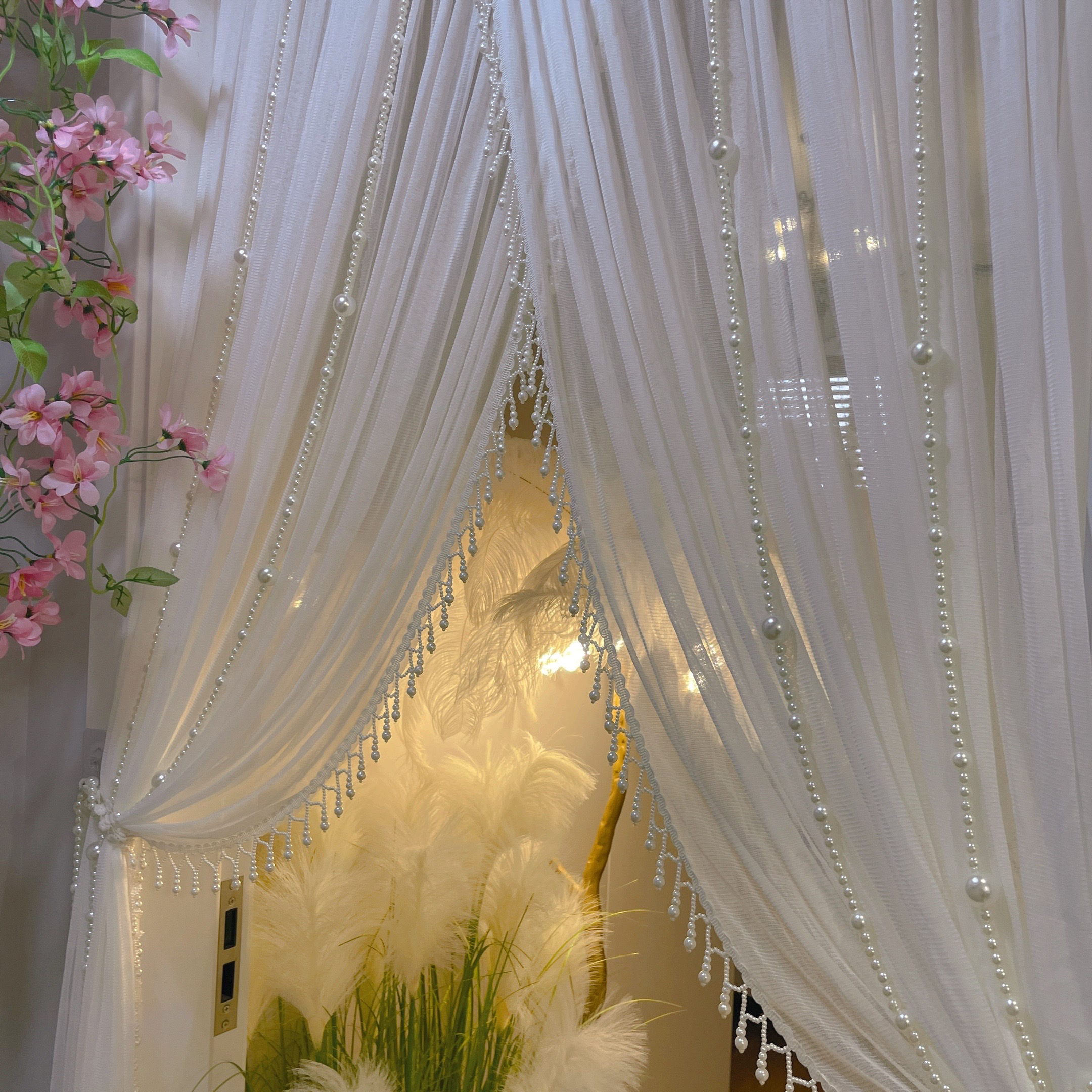 轻奢免打孔安装隔断门帘纱帘蕾丝卧室厨房隔断