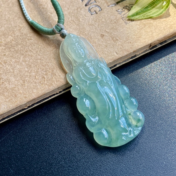 天然缅甸翡翠A货站观音官运亨通气质冰透精美时尚