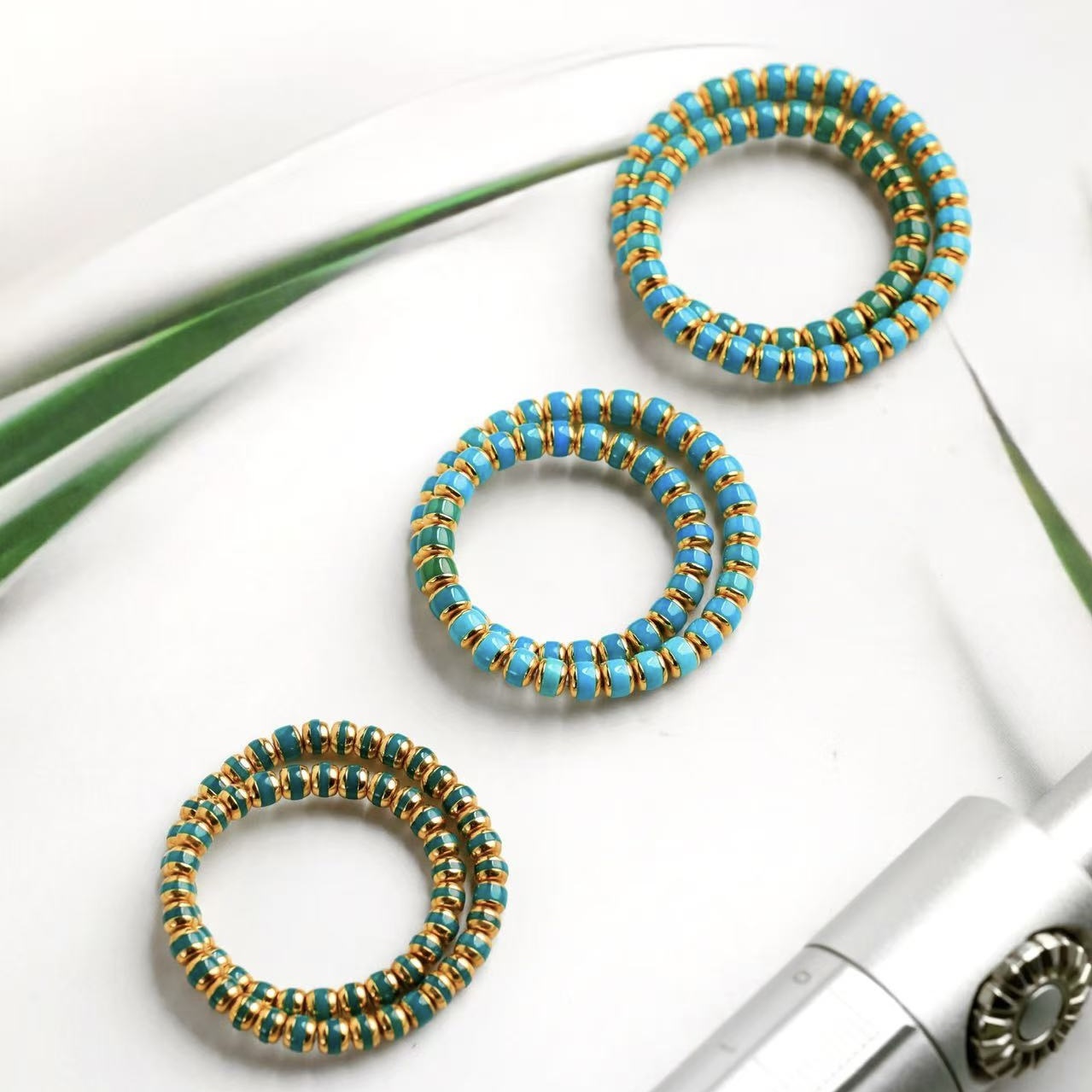 『易婵居甄选』-原矿绿松石设计款汉堡珠手串