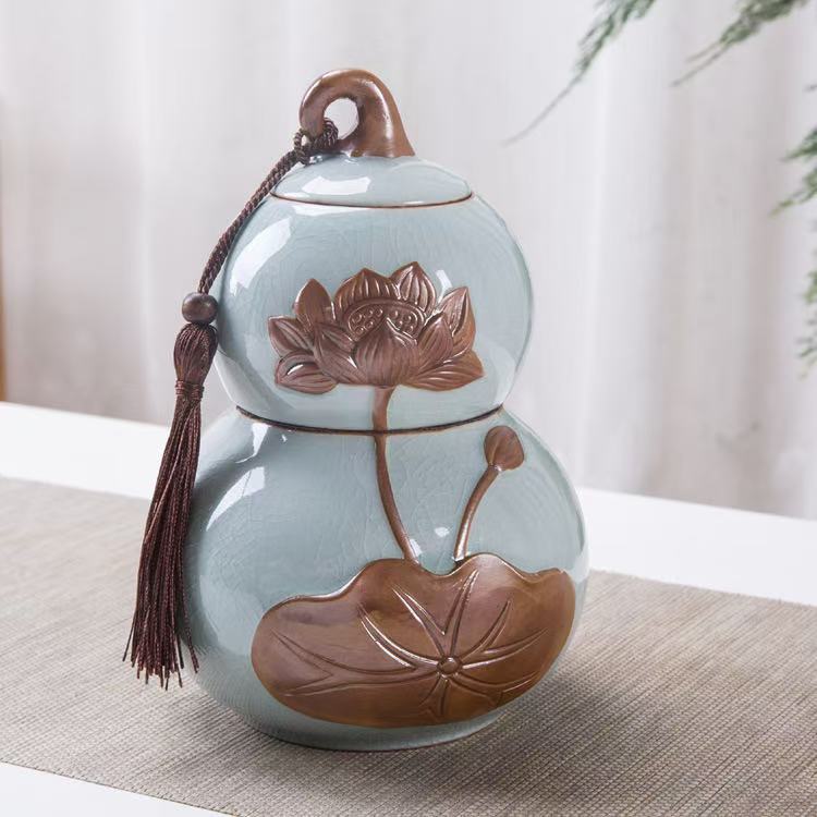 哥窑葫芦莲花茶叶罐（小号）G34