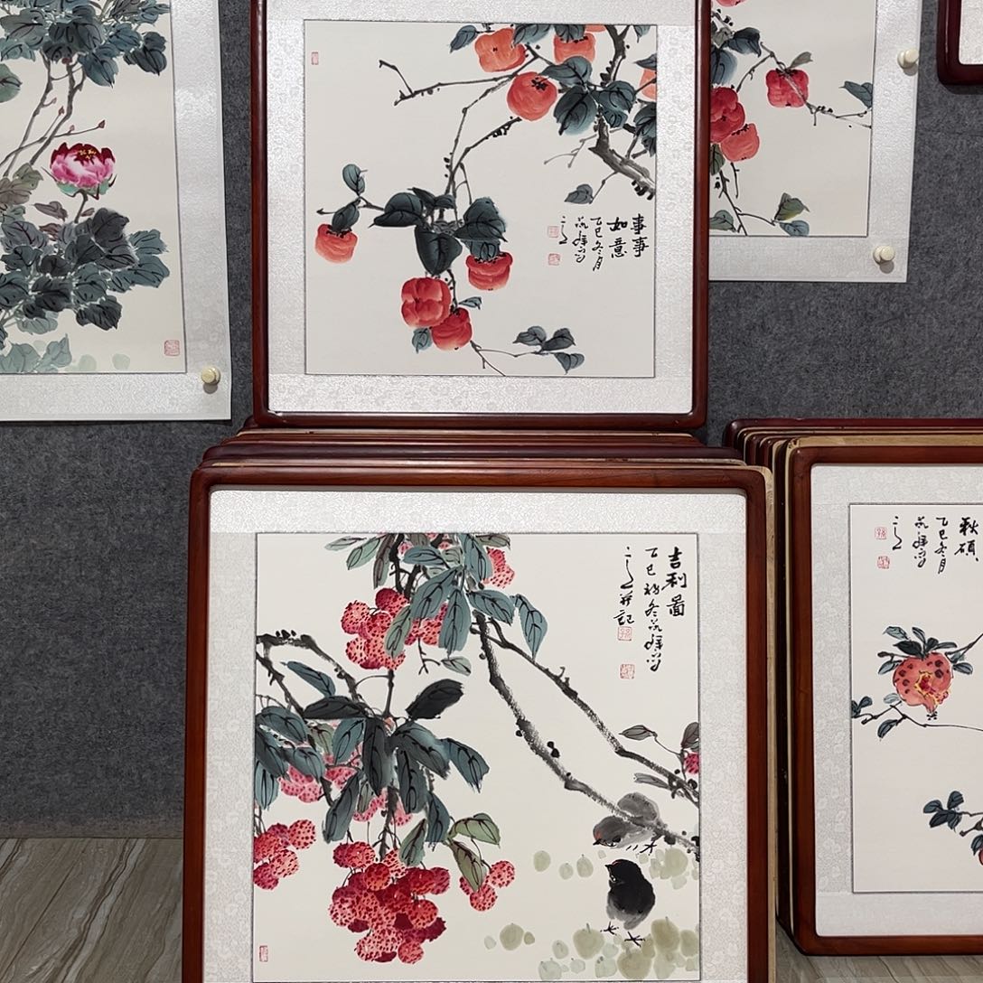国画书画作品带框63×63