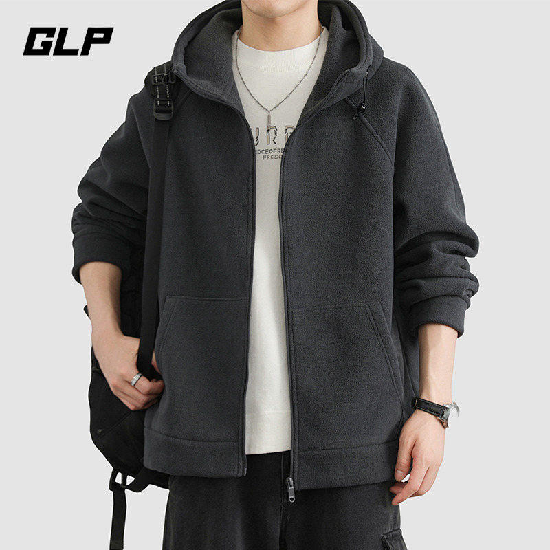 GLP摇粒绒连帽卫衣外套男士秋冬季保暖舒适宽松休闲开衫衣服