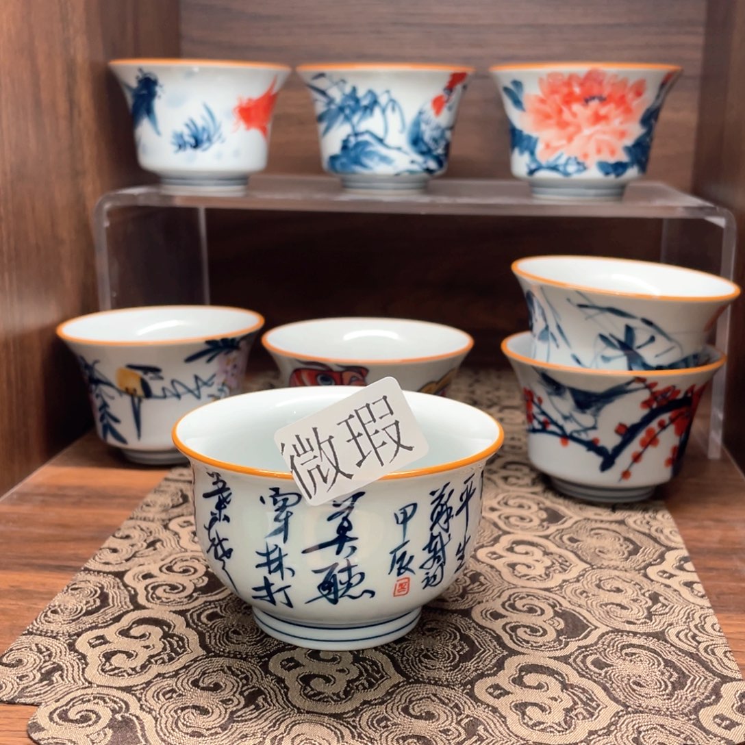 釉下手绘茶具微瑕