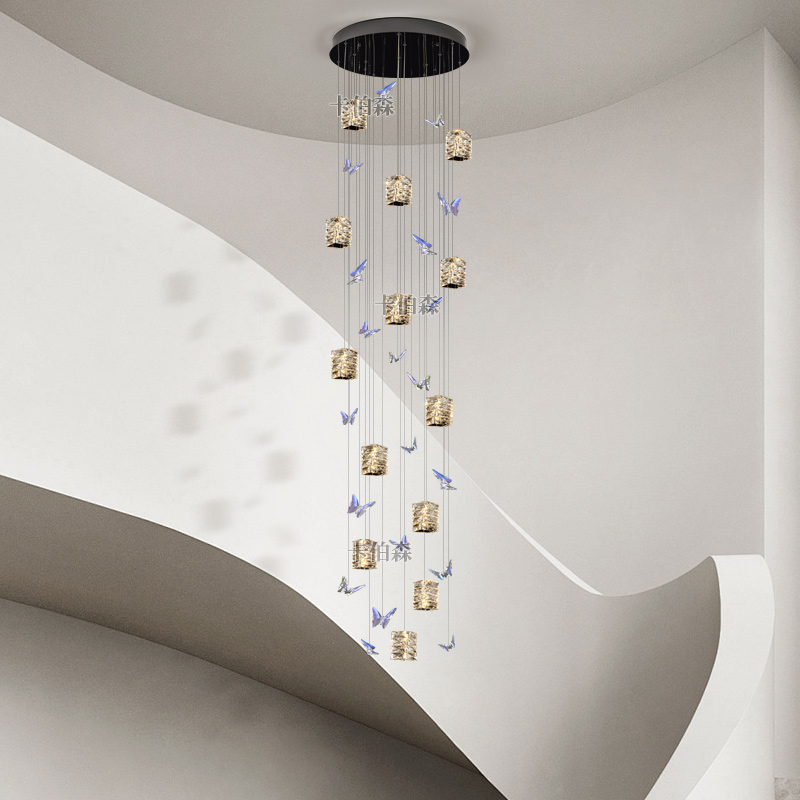 复式楼别墅楼梯吊灯现代轻奢大气高档水晶灯挑空跃层楼梯间长吊灯