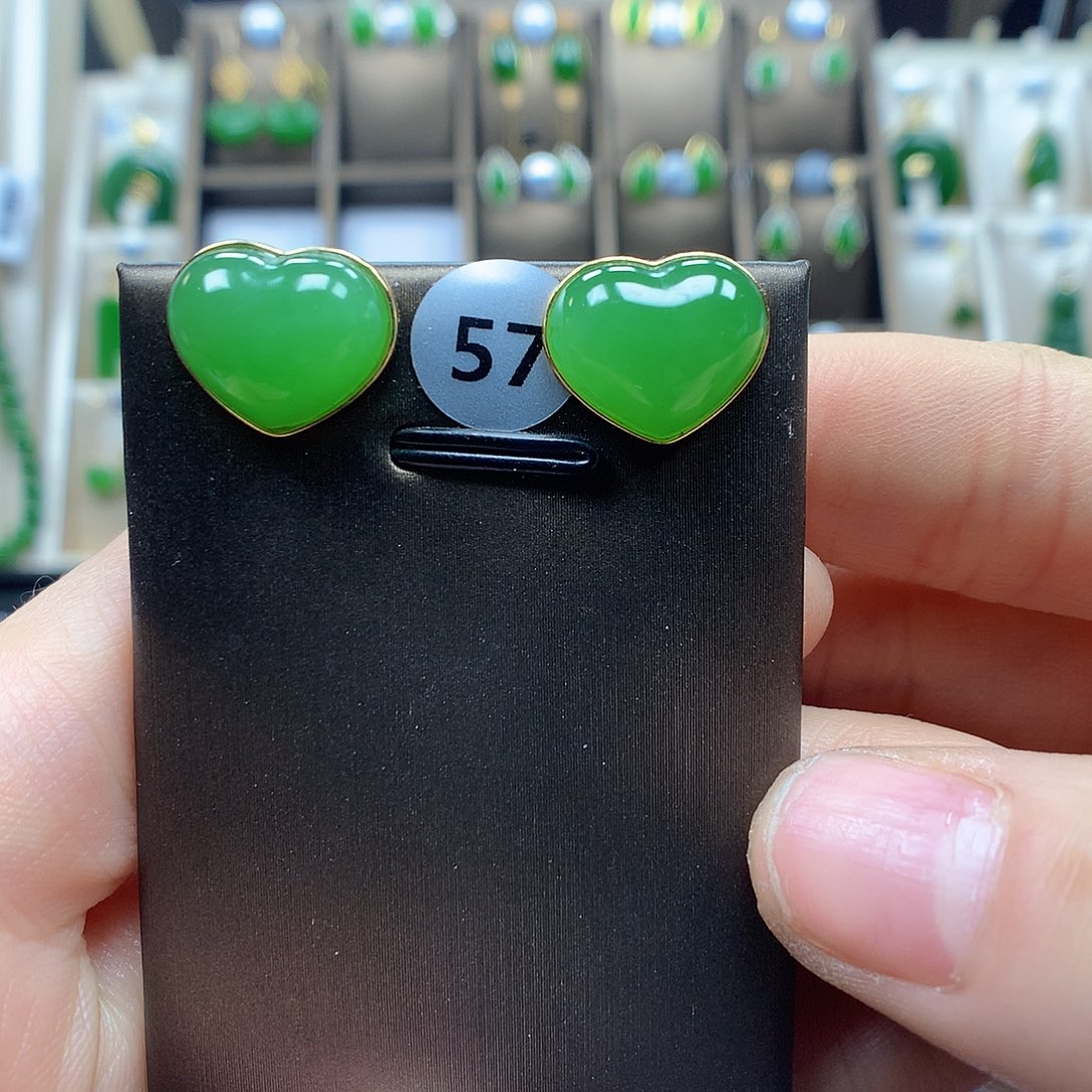 和田玉耳饰18K金镶嵌10×12