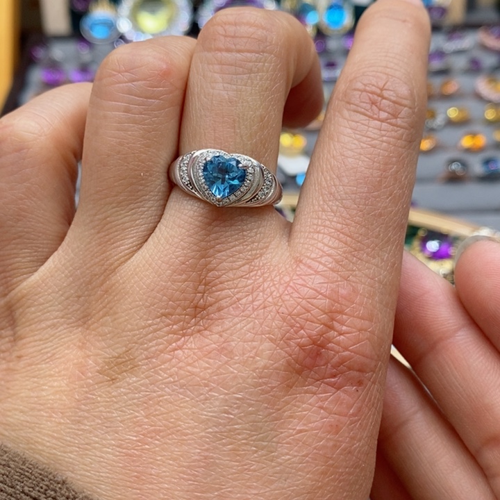 托帕石戒指银S925镶嵌j*y天然托帕石戒指