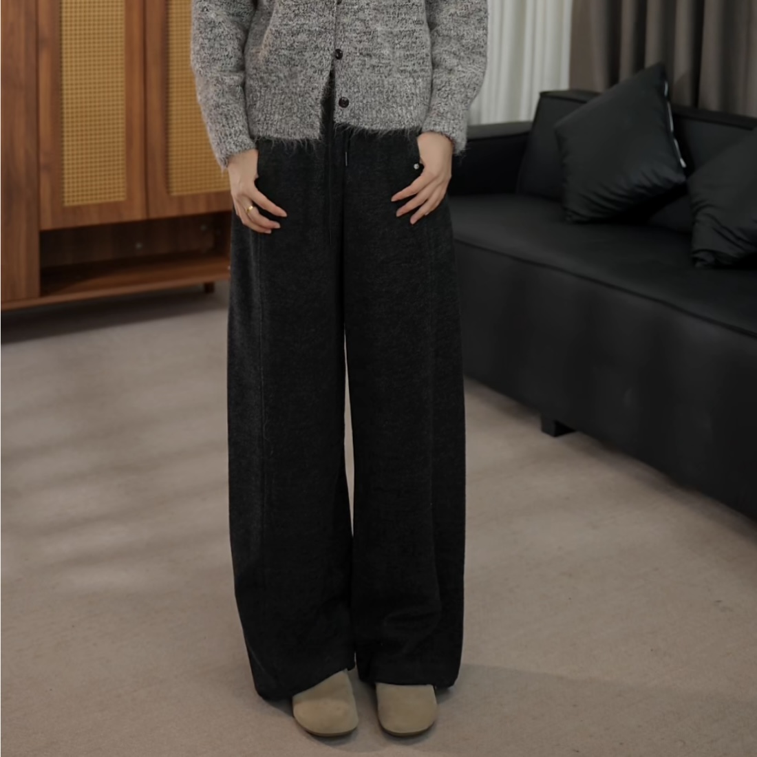 XIYUE 宽松阔腿裤女松紧腰秋冬加厚百搭软糯垂感糯米裤XA4KZ054