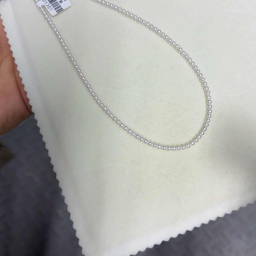 银S925镶嵌颈饰淡水珍珠3-4无核极光镜面正圆无暇炫彩冷白