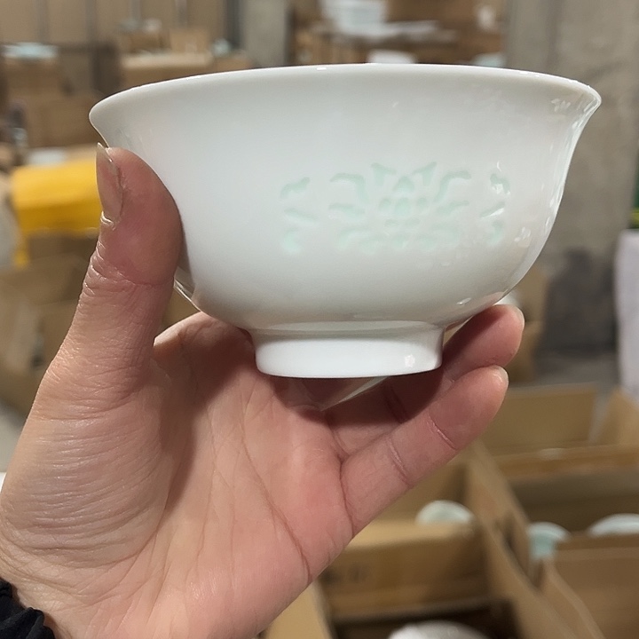 瓷片高白泥三边玲珑4.75英寸米饭碗2个微瑕包邮