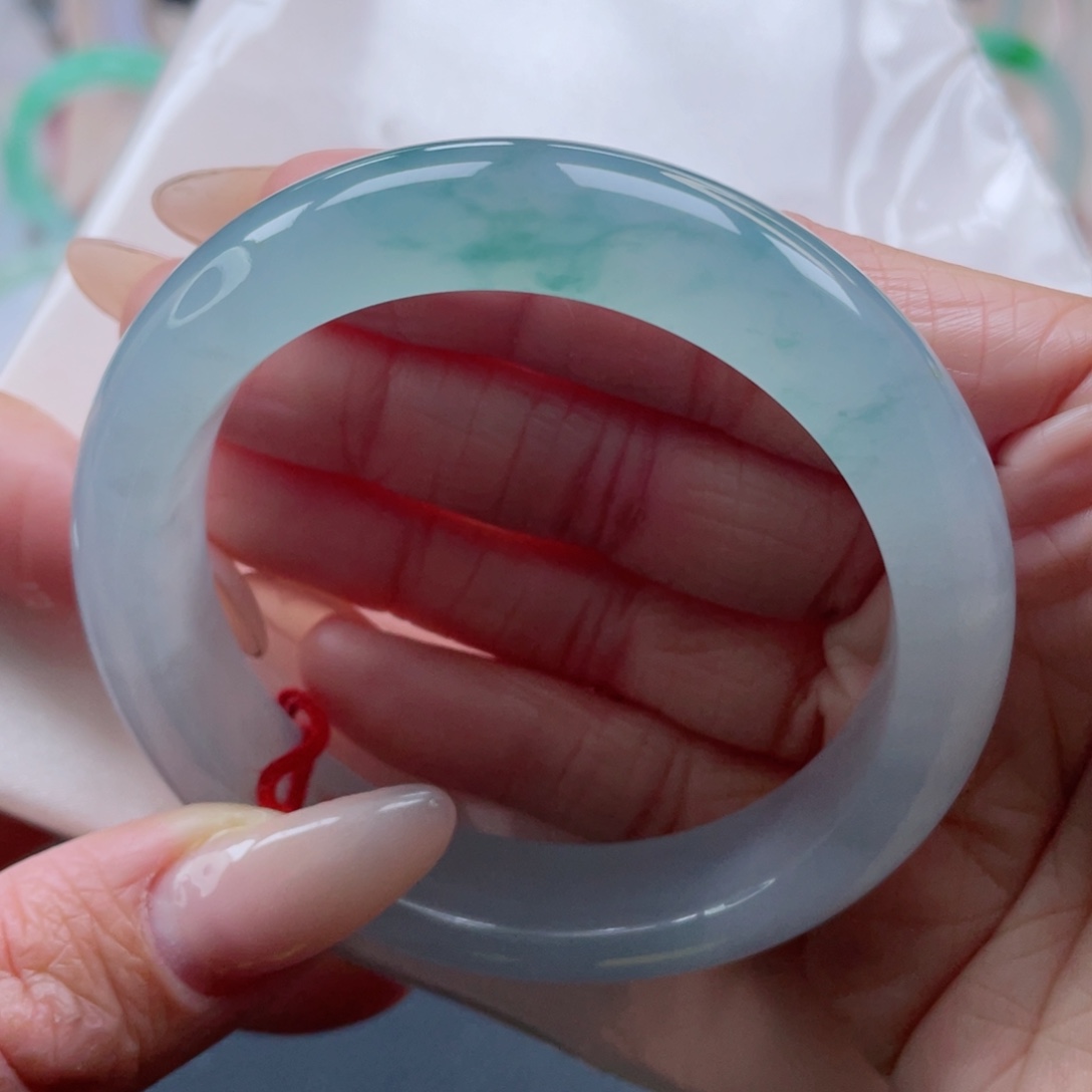 未镶嵌手镯翡翠55.8圈 海天一色 果冻胶底 细腻 10号