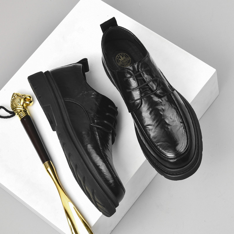 1703男士皮鞋新款黑色帅气系带商务正装百搭透气软底轻便休闲鞋子