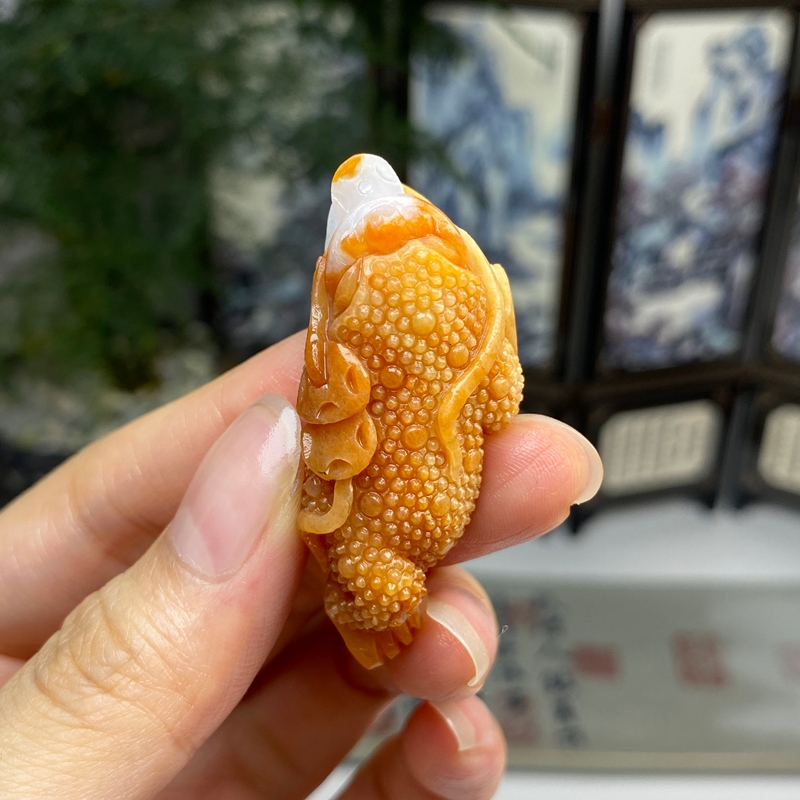 毛货 红翡复古三脚金蟾蟾蜍吊坠 天然翡翠A货
