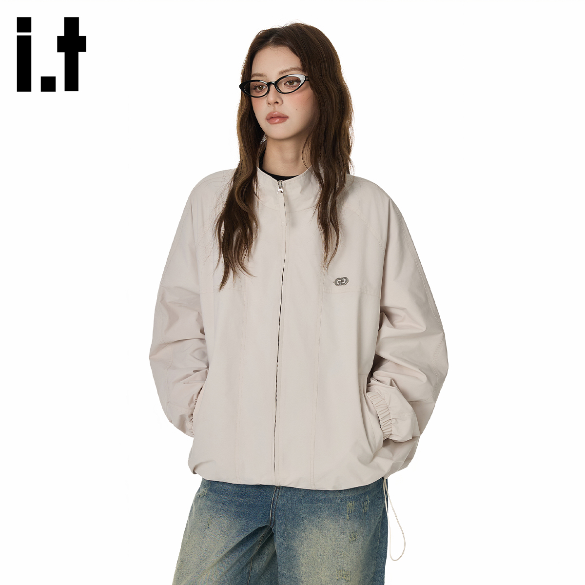 i.t GROUNDZERO秋新款休闲夹克拉链开衫立领情侣款宽松外套