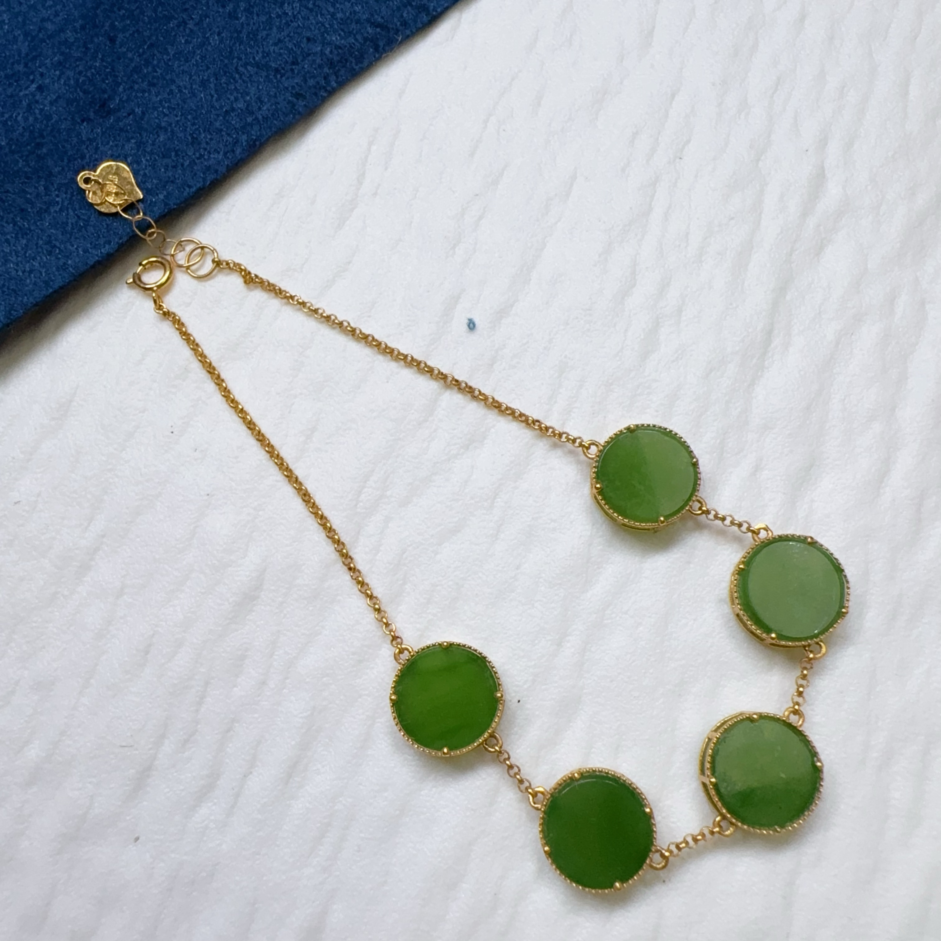 【伟伟鉴定】和田玉 金镶 碧玉 手链9/3（005）时尚百搭复古精美