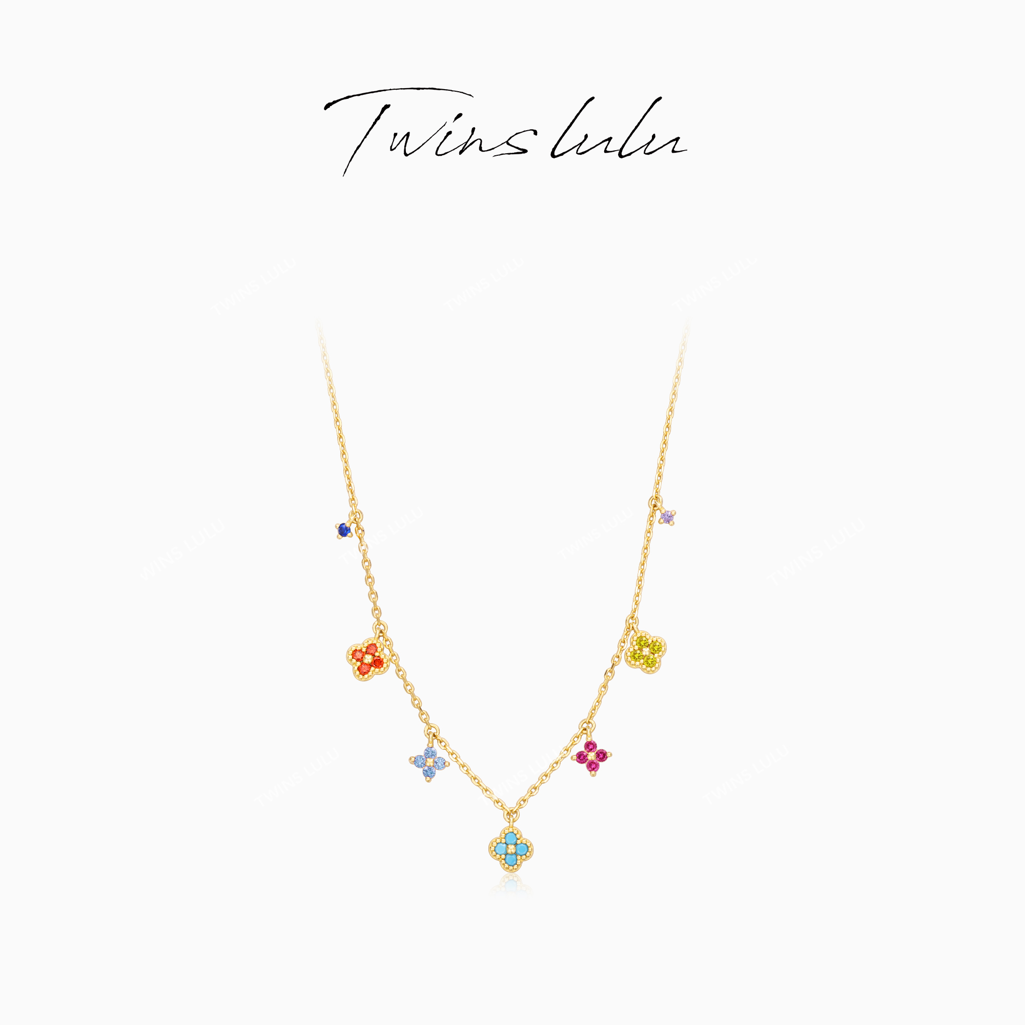 TWINS LULU 镀K金 彩色多巴胺时尚精致高级感四叶项链TSJ8560