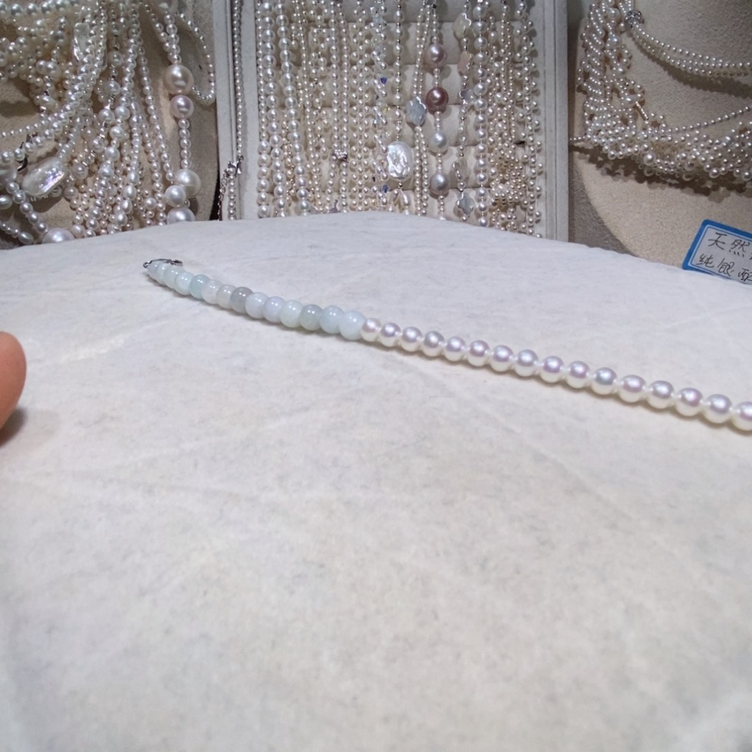 银S925镶嵌淡水珍珠手绳极光炫彩设计手链