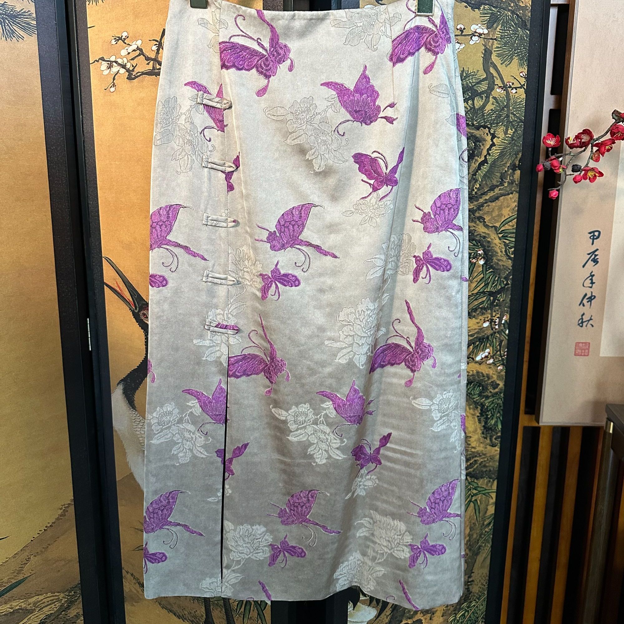 美爱《蝶影生香》真丝提花老缎秋冬新款半身裙长款