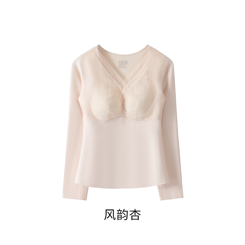 【李美丽】流光珠片蕾丝V领长袖打底衣D0322
