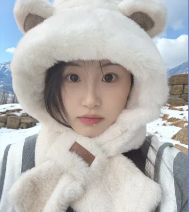 秋冬女士可爱帽子围巾两件套防寒加厚毛绒防风保暖冬季卡通帽子