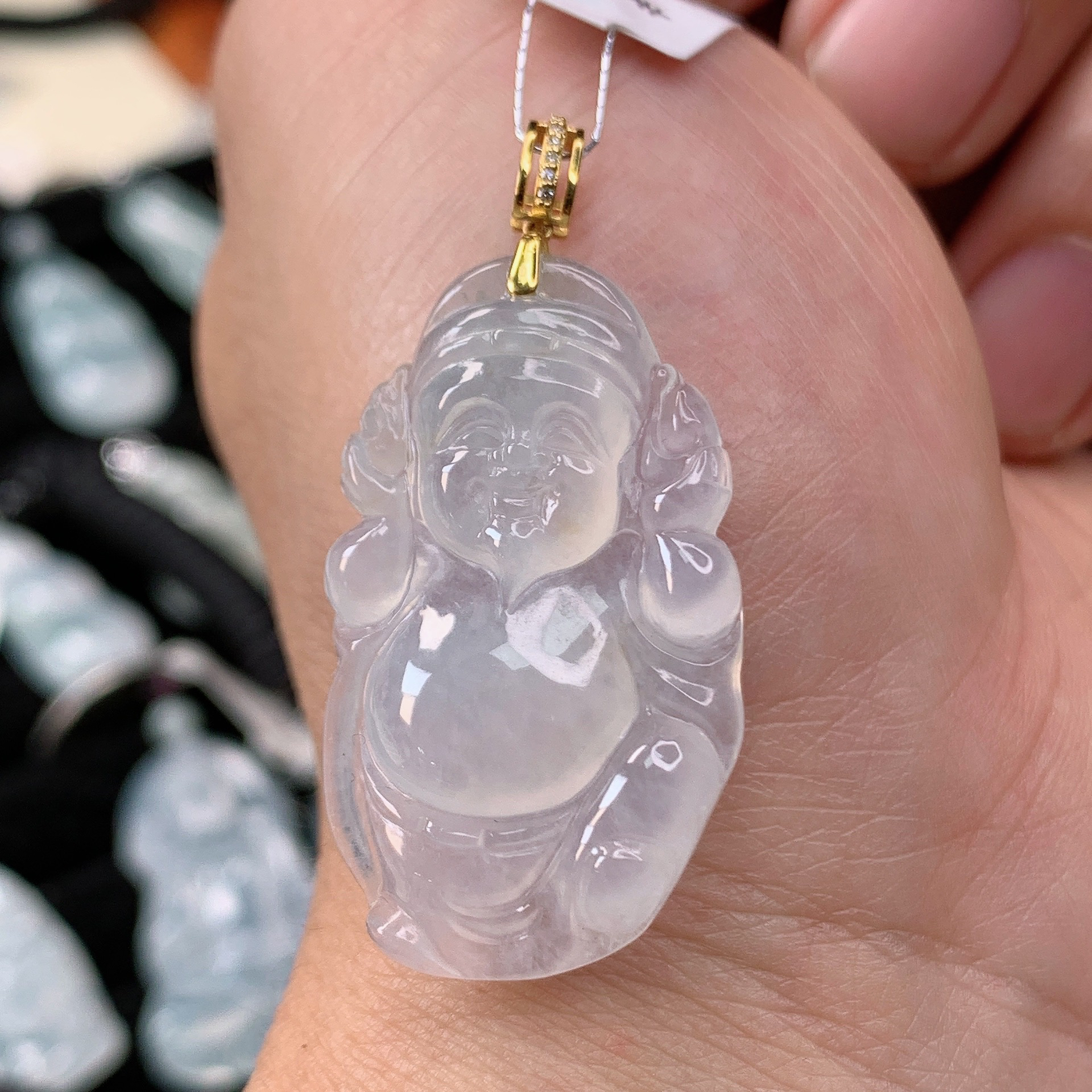 缅甸天然A货翡翠冰种财神爷吊坠34.9×20.7×5.6mm
