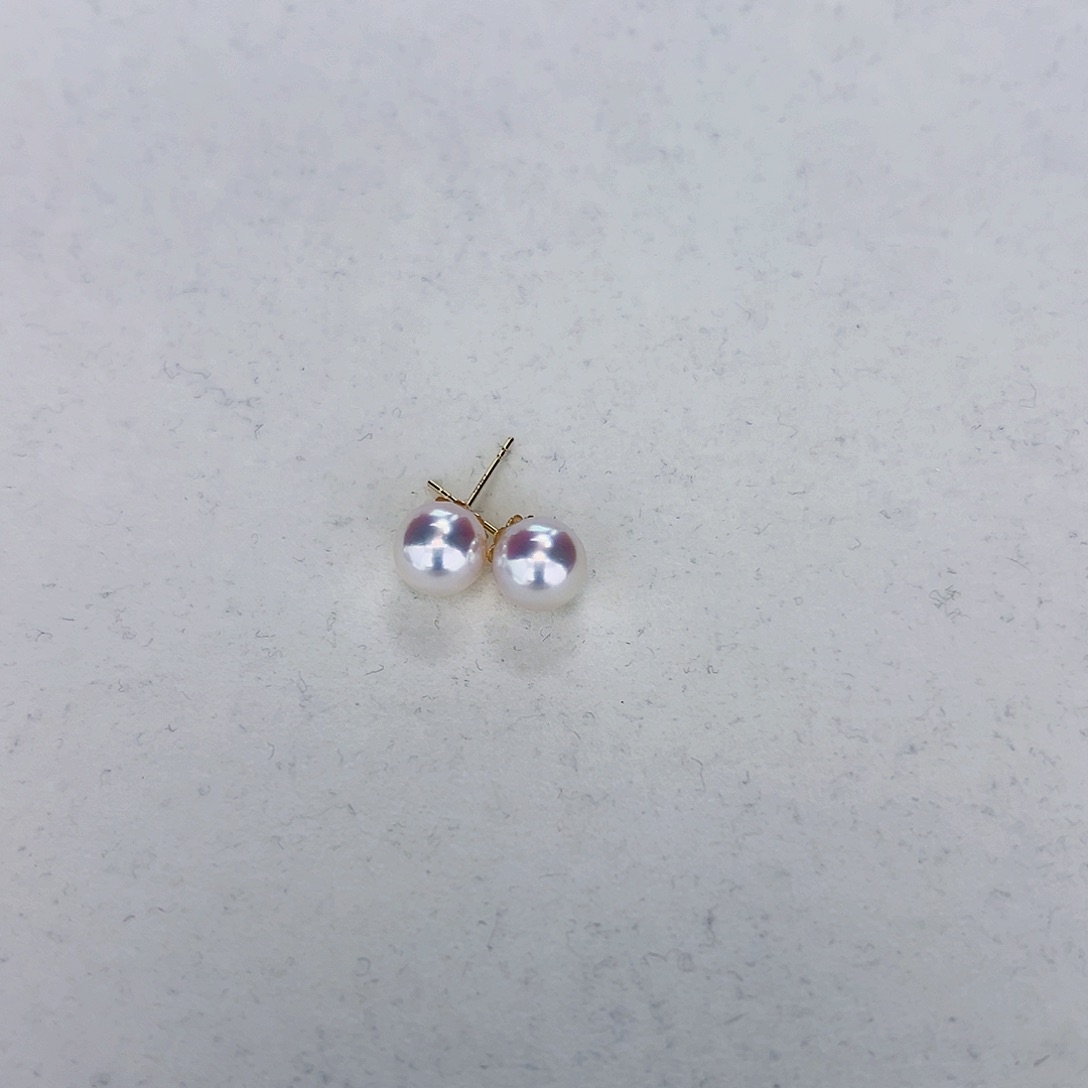 海水珍珠海水akoya天女耳钉7.5-8mm18K金镶嵌