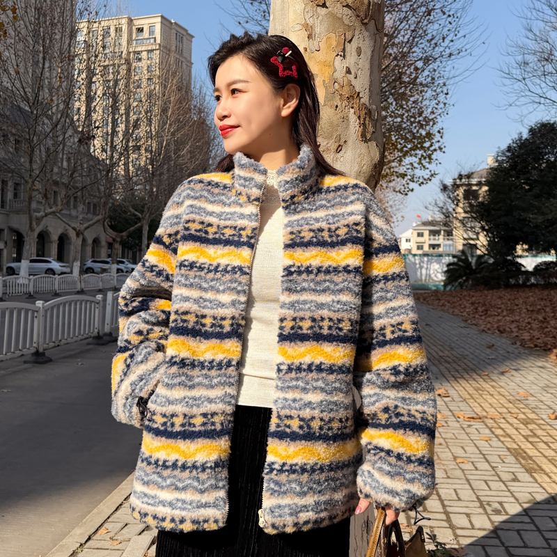 别格秀海宁皮草真毛外套冬季加厚保暖大码女装羊羔毛毛上衣立领