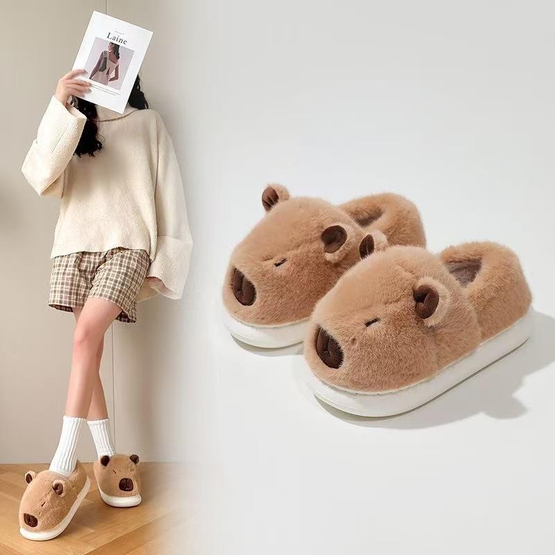 卡皮巴拉棉鞋女居家棉拖鞋女加绒棉拖鞋男保暖鞋月子鞋女包头拖是