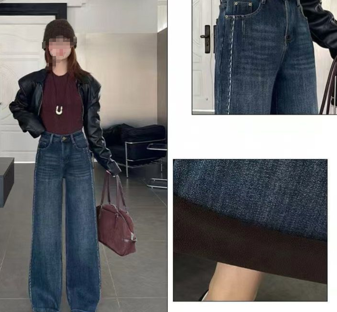 【NA家】牛仔裤春秋直筒裤复古港风显瘦网红丹宁风高腰韩版