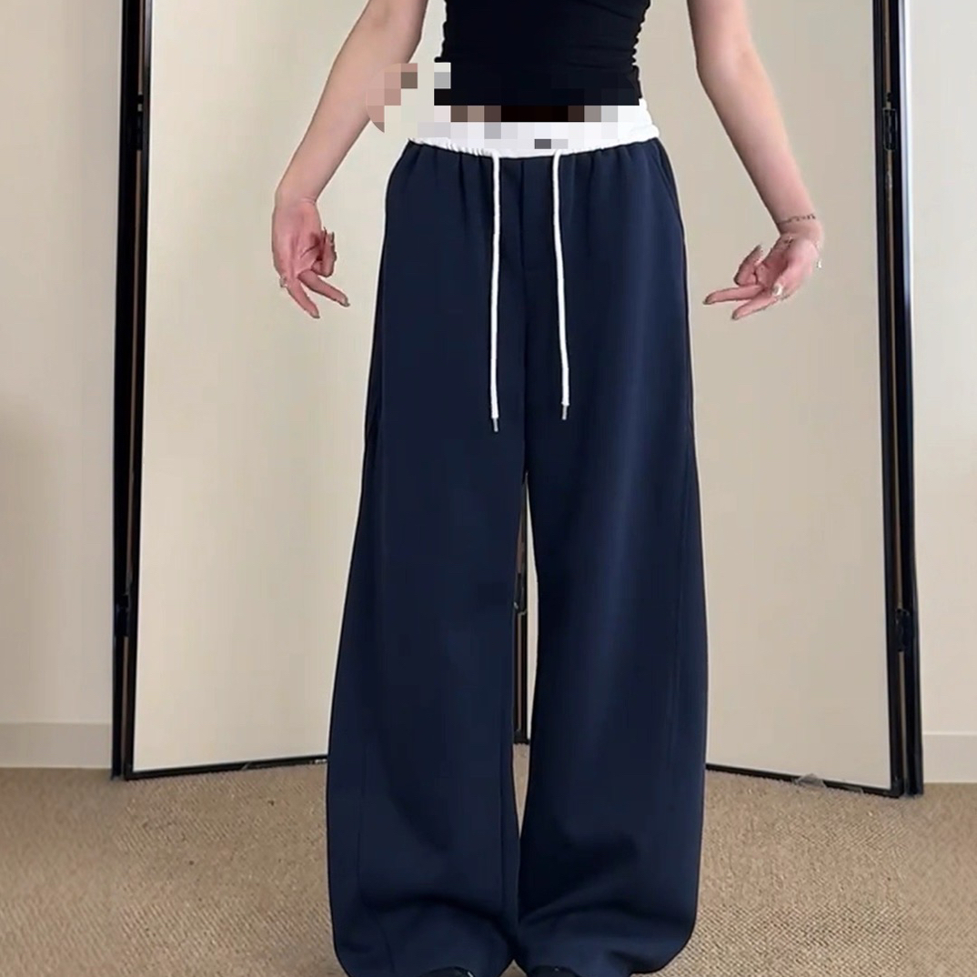 370字母拼接撞色腰头弯刀裤阔腿裤