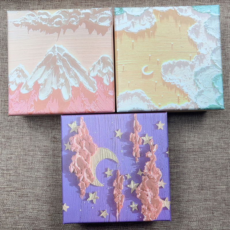 首饰盒/箱 新款精致清新立体天地盖油画风手链礼物盒首饰盒