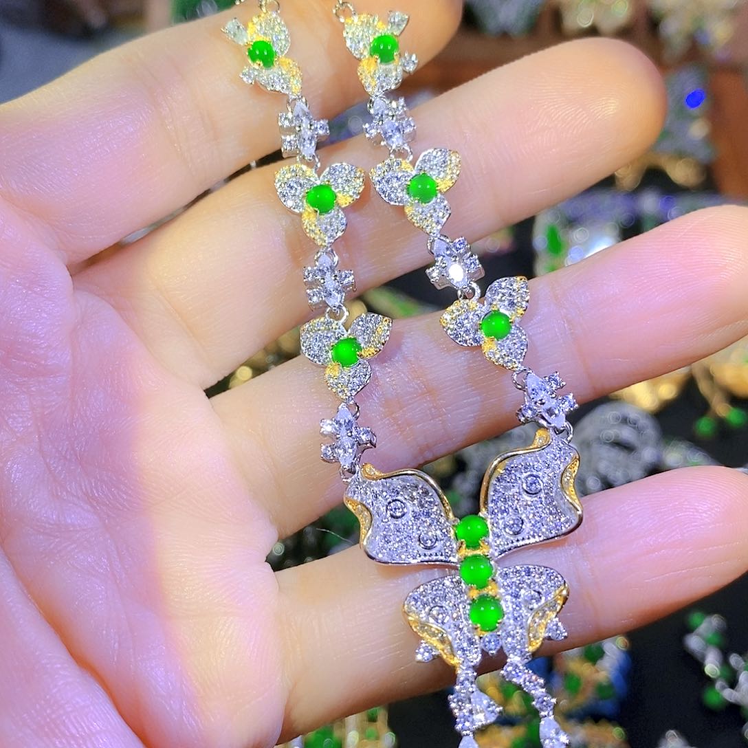 吊坠(不含链)银S925镶嵌翡翠