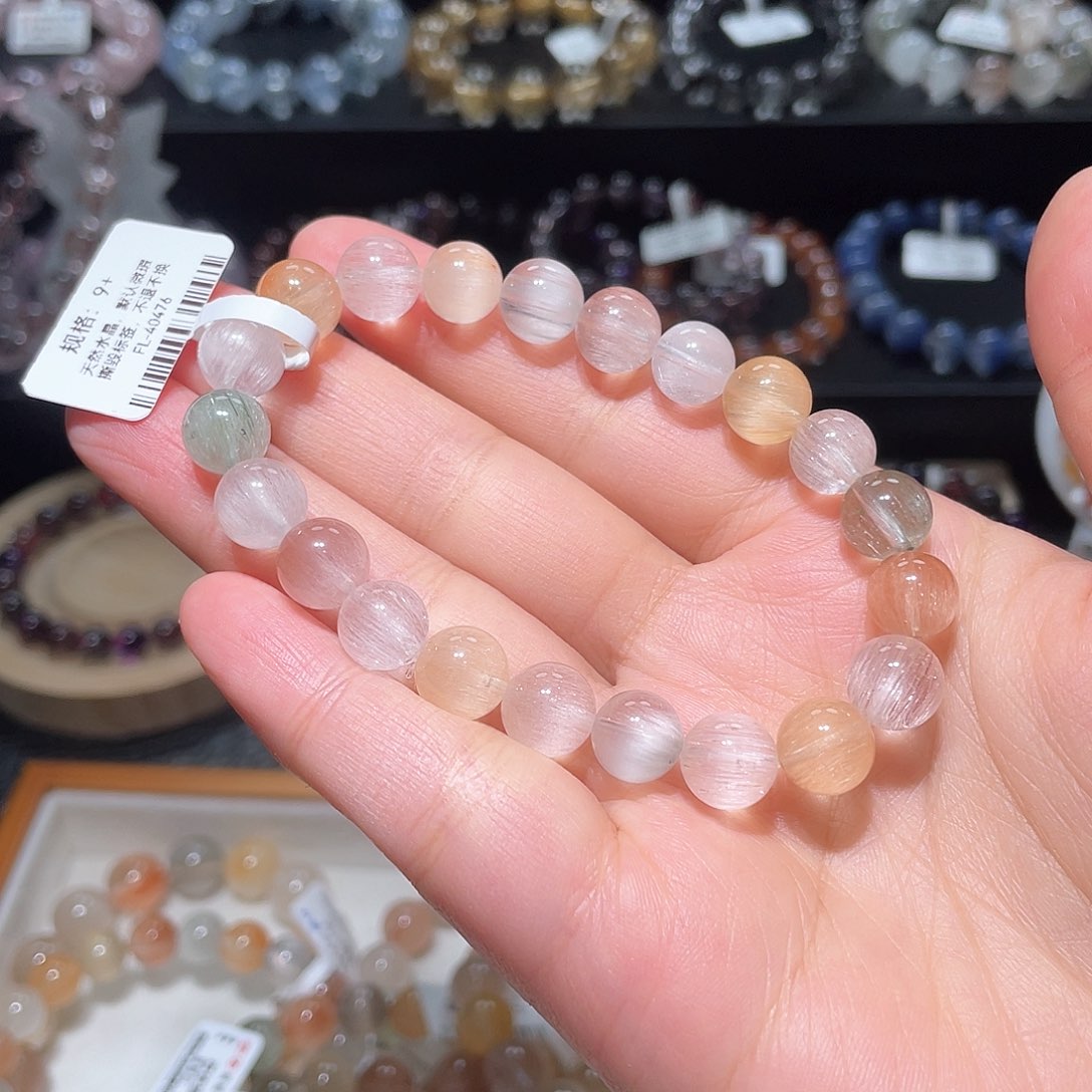 水晶手链未镶嵌兔毛手链，晶体通透