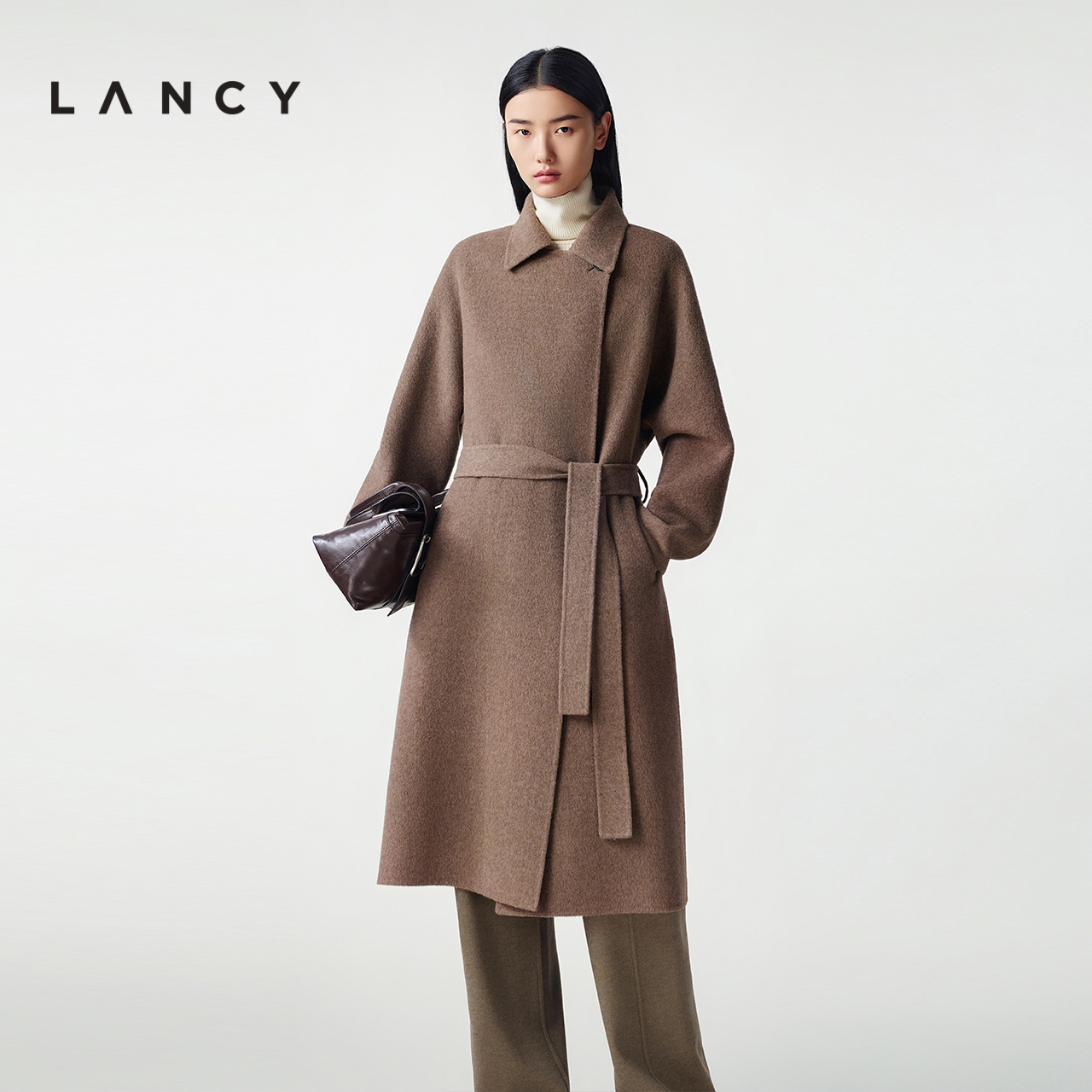 LANCY/朗姿【商场同款】2025冬季新款羊驼毛大衣秋冬毛呢中长款外套