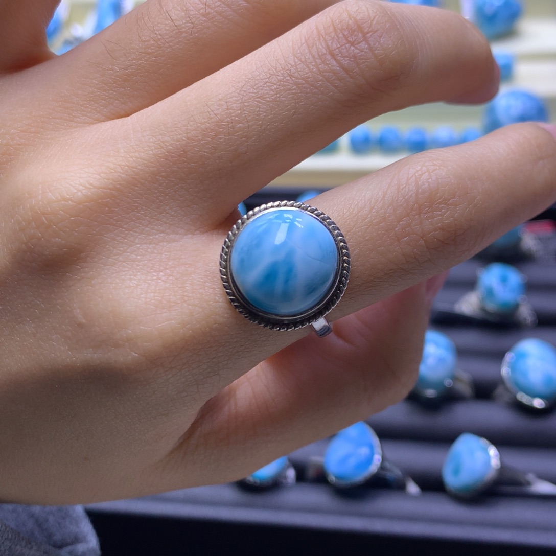 针钠钙石（海纹石）银S925镶嵌戒指蛋面戒指色差略异