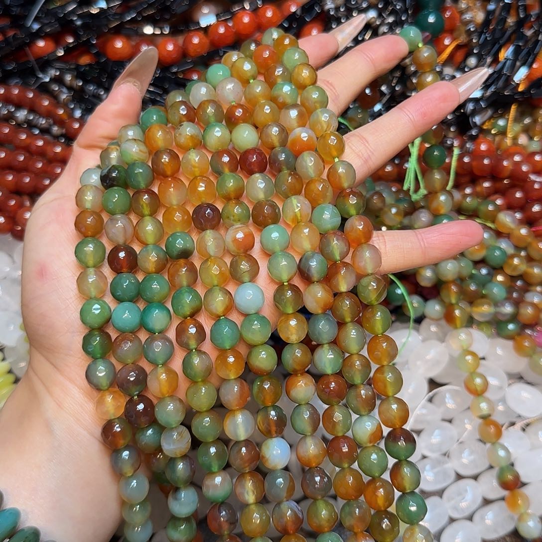 玛瑙/玉髓未镶嵌珠宝半成品孔雀玛瑙10mm切面一条