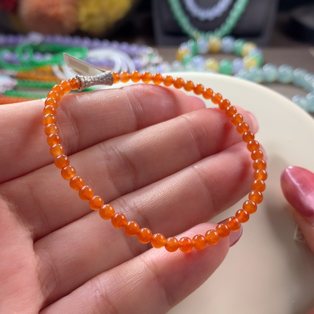 翡翠手链未镶嵌翡翠冰红翡小米珠卡3+