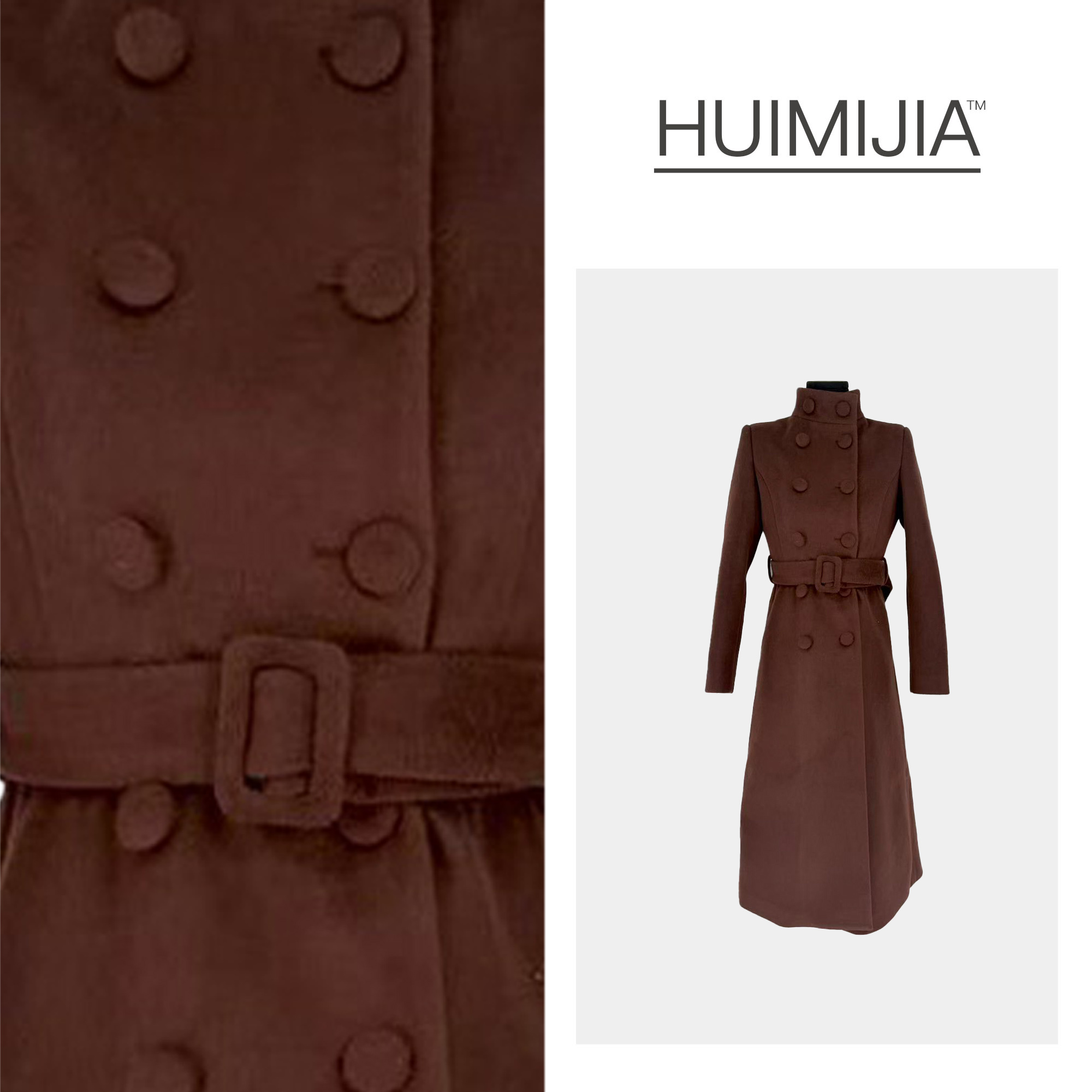 【秋冬新款】轻奢原创黑色双排扣中长款加棉款毛呢大衣【Q25964】