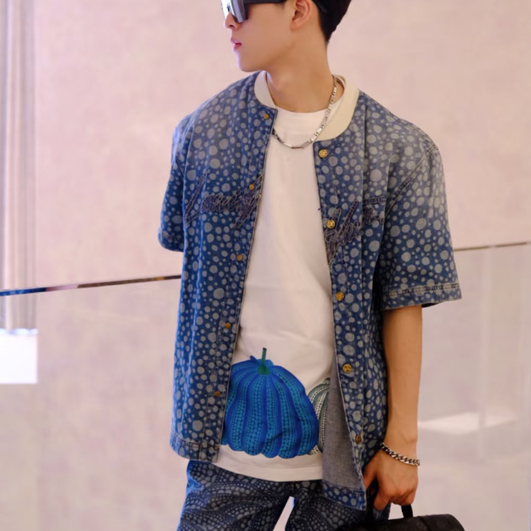 99新 LouisVuitton/路易威登 3389/ x 草间弥生/波点短袖衬衫/L码