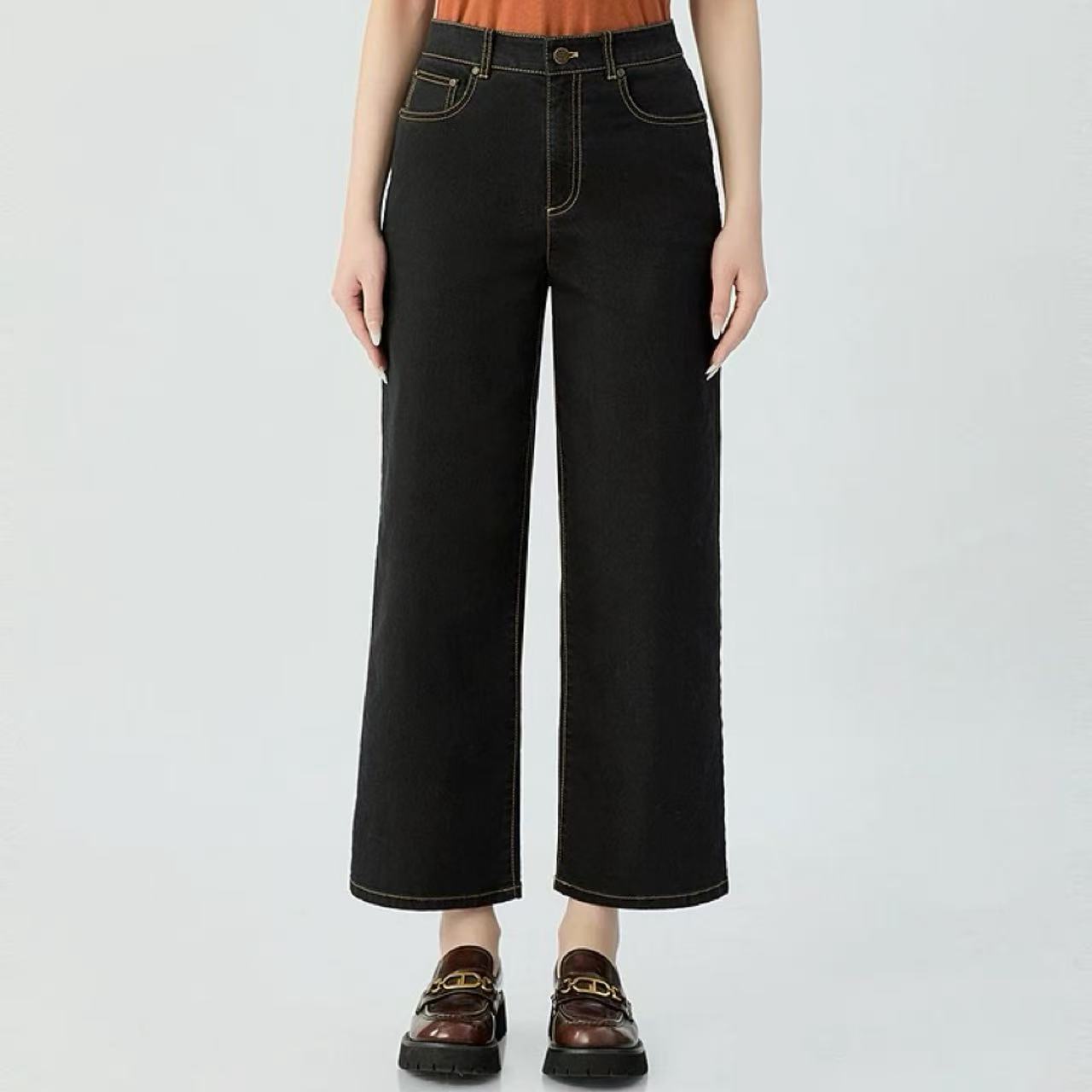 GIRDEAR/哥弟新款简约休闲百搭高腰明线设计显瘦小直腿裤110005