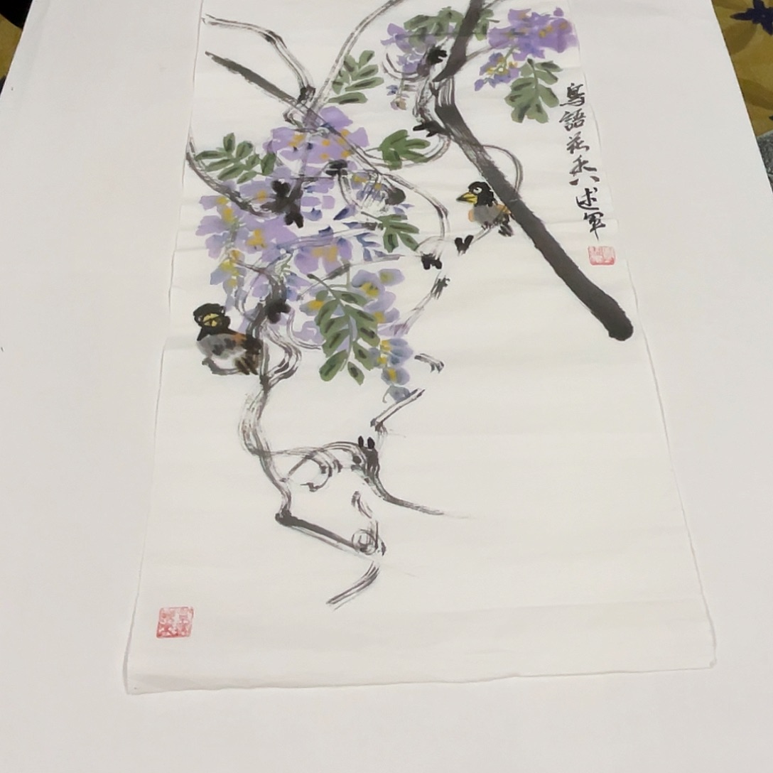 国画述军老师四尺四开花鸟