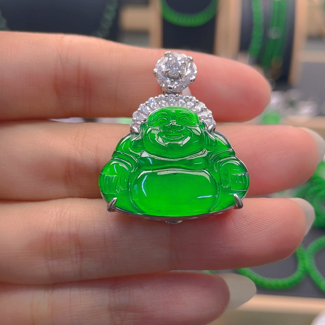 翡翠银S925镶嵌颈饰天然A货翡翠正阳绿