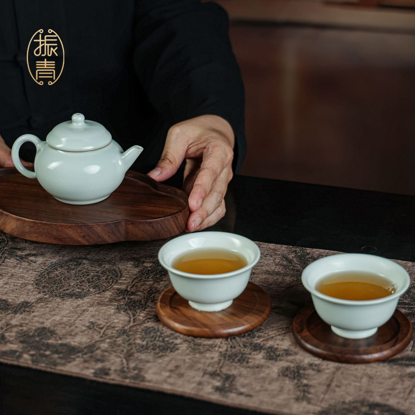 高档汝窑功夫茶具套装手工泡茶壶一壶二杯景德镇水平壶青瓷礼盒装