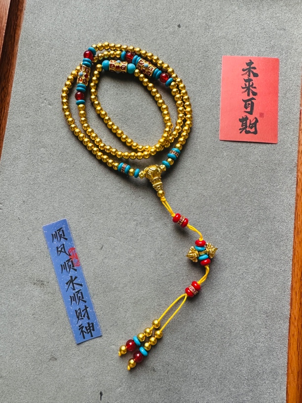 铜合金仿水晶项链 新中式小金珠项链大气佛珠108念珠毛衣链国风