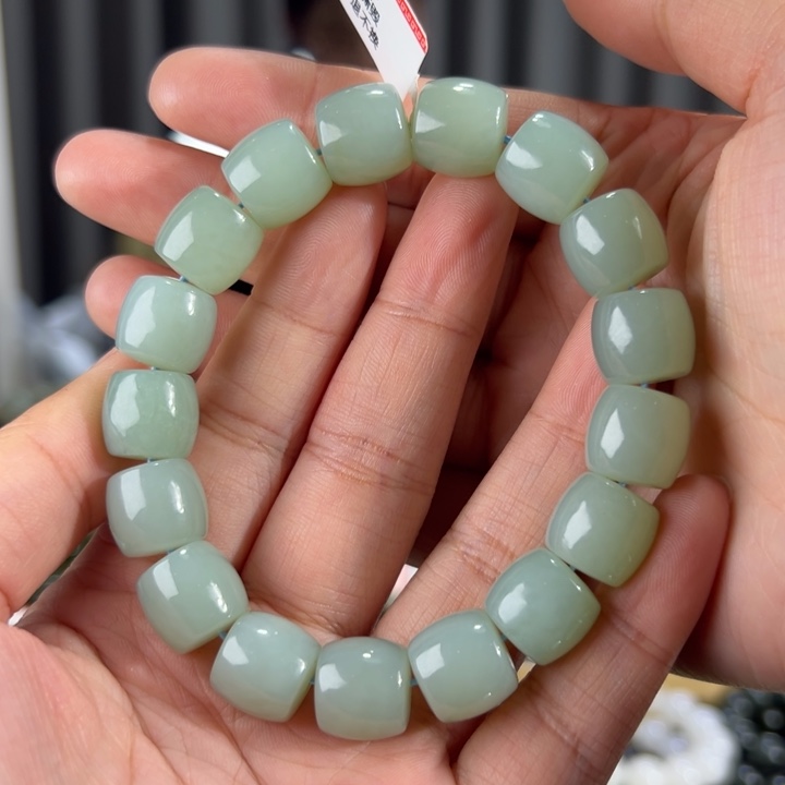 和田玉手串未镶嵌新疆且末蓝天空蓝卡13直切