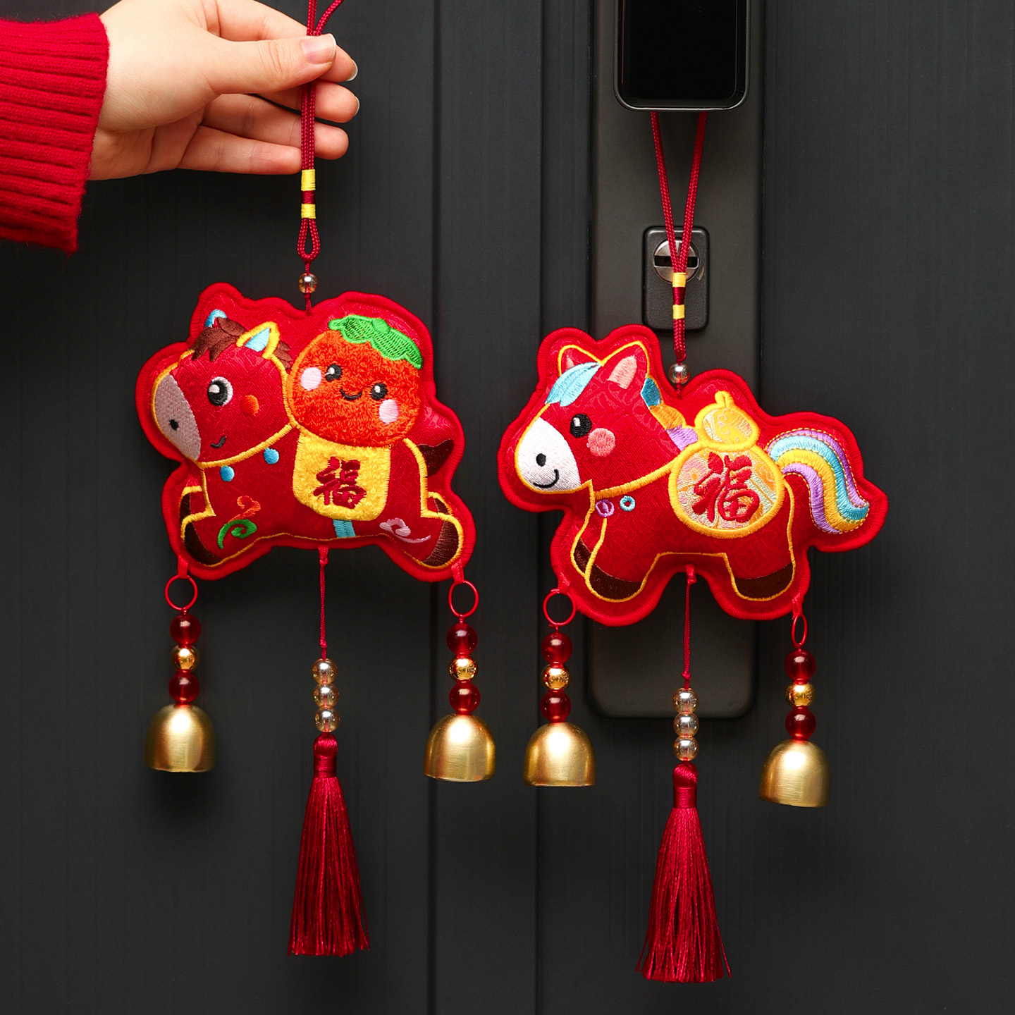 菲寻新年装饰品2026马年生肖入户门把手挂件春节过年布置吉祥挂饰